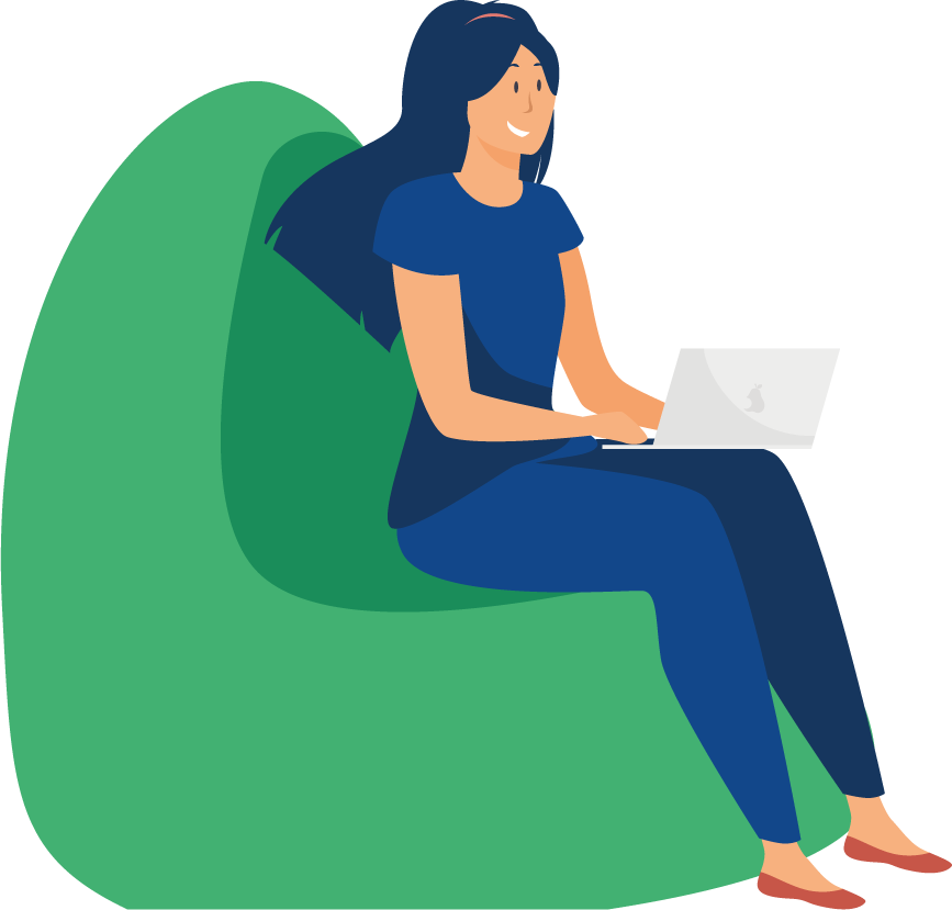 Illustration femme assise et sur un ordinateur